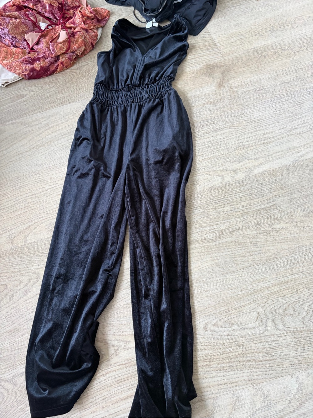 GAP Black Satin V-Neck Jumpsuit with Smocked Waist